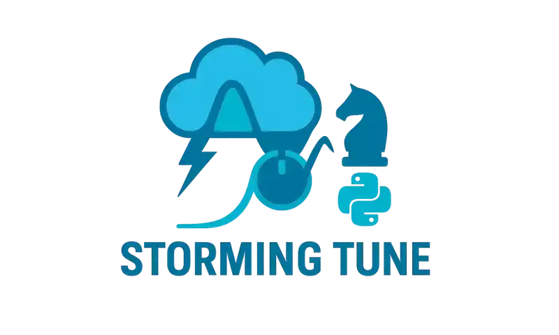 A thunderstorm, a horse, and the text 'Storming Tune'